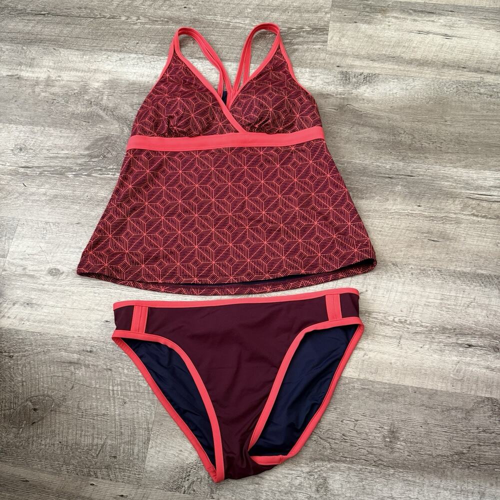 LL Bean Tankini Top / Bottom Womens 8 10 Pink Abstract UPF 50 Swimwear Beach - Picture 7 of 7